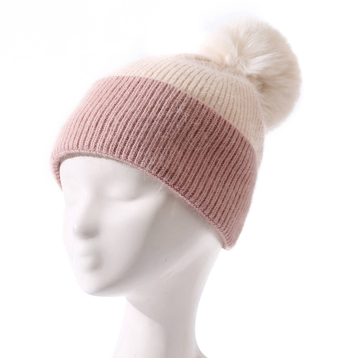PEACH ACCESSORIES - SD114 two tone wool hats: Nude/White