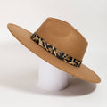 Collections by Fame Accessories - Leopard Strap Flat Brim Fedora Hat: TA