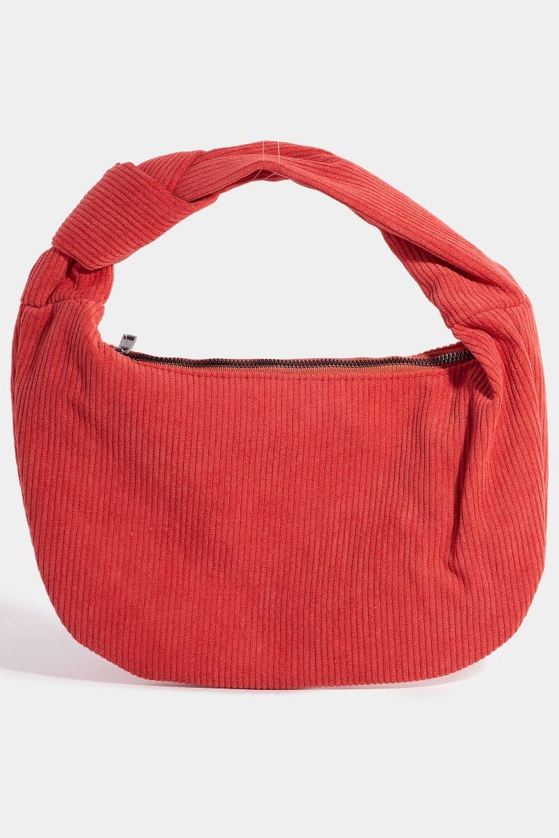 Collections by Fame Accessories - Knotted Handle Corduroy Hand Bag: BUR