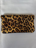 Large Leather Button Purse Leopard -Gold-Moda