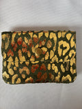 Leather suede Button Purse Leopard- Green- Moda