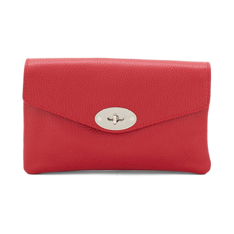 Leather Two Compartments Crossbody with Twist lock- RED