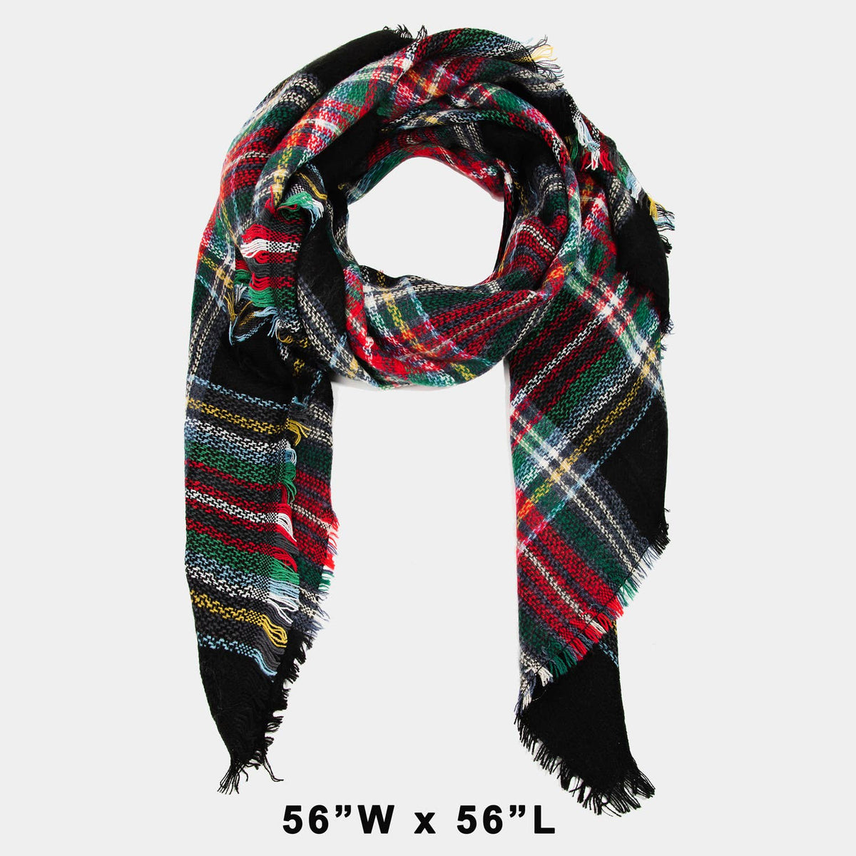 Collections by Fame Accessories - Dark Plaid Oblong Scarf: MULTI