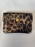 LEATHER METALLIC LEOPARD COIN PURSE GUNMETAL