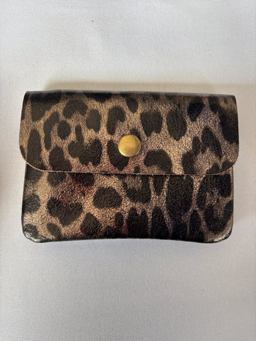 LEATHER METALLIC LEOPARD COIN PURSE GUNMETAL