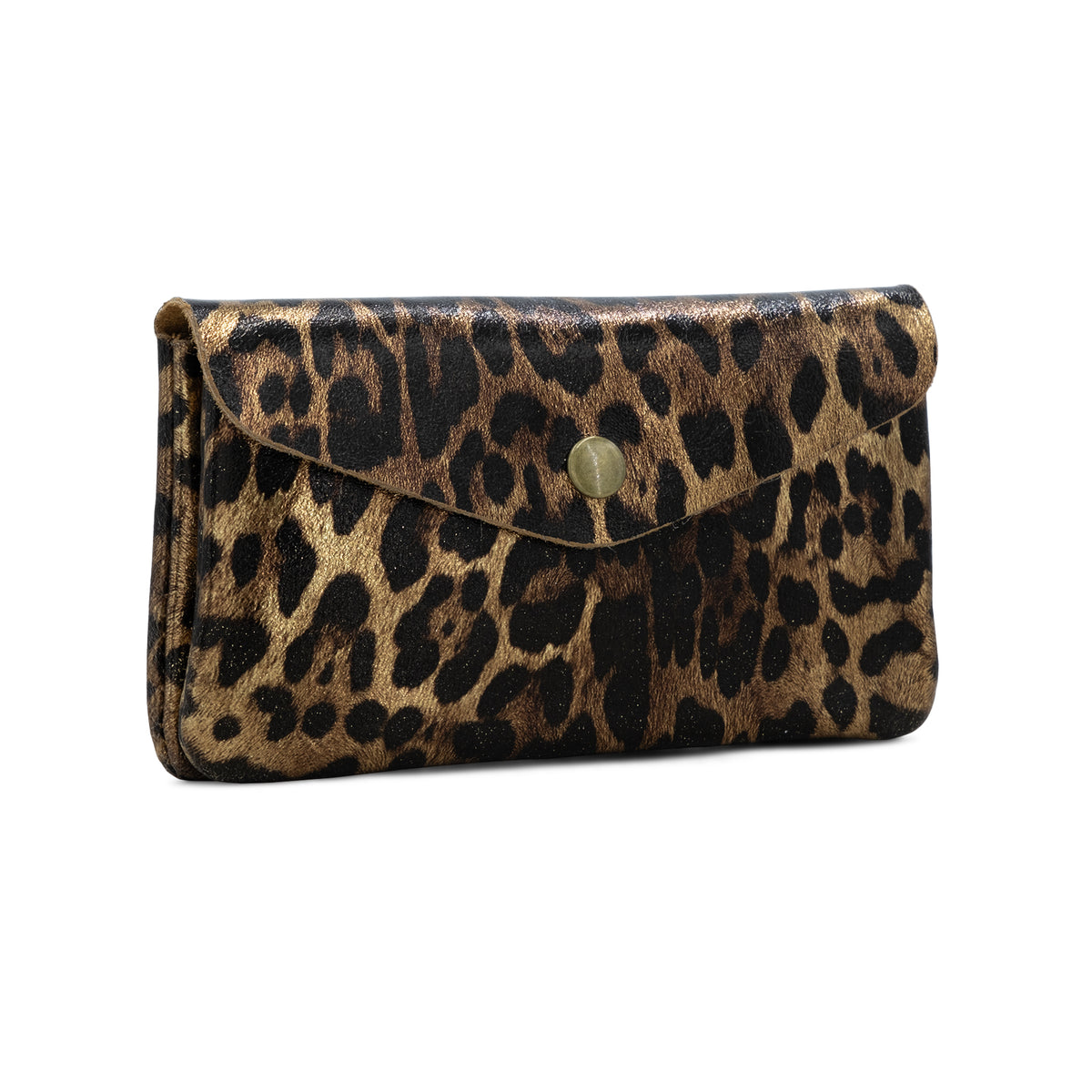 Large Leather Button Purse Leopard -Brown-Moda