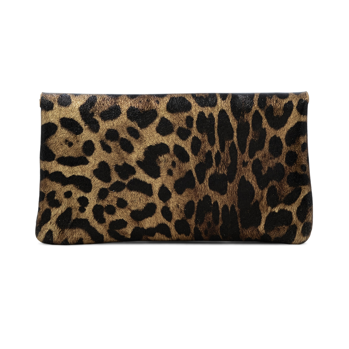 Large Leather Button Purse Leopard -Brown-Moda