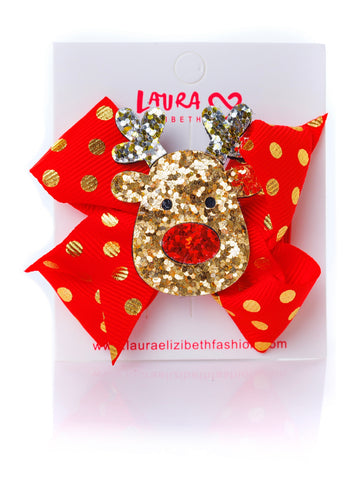 MINI SPOTTY BOW SEQUIN REINDEER CLIP