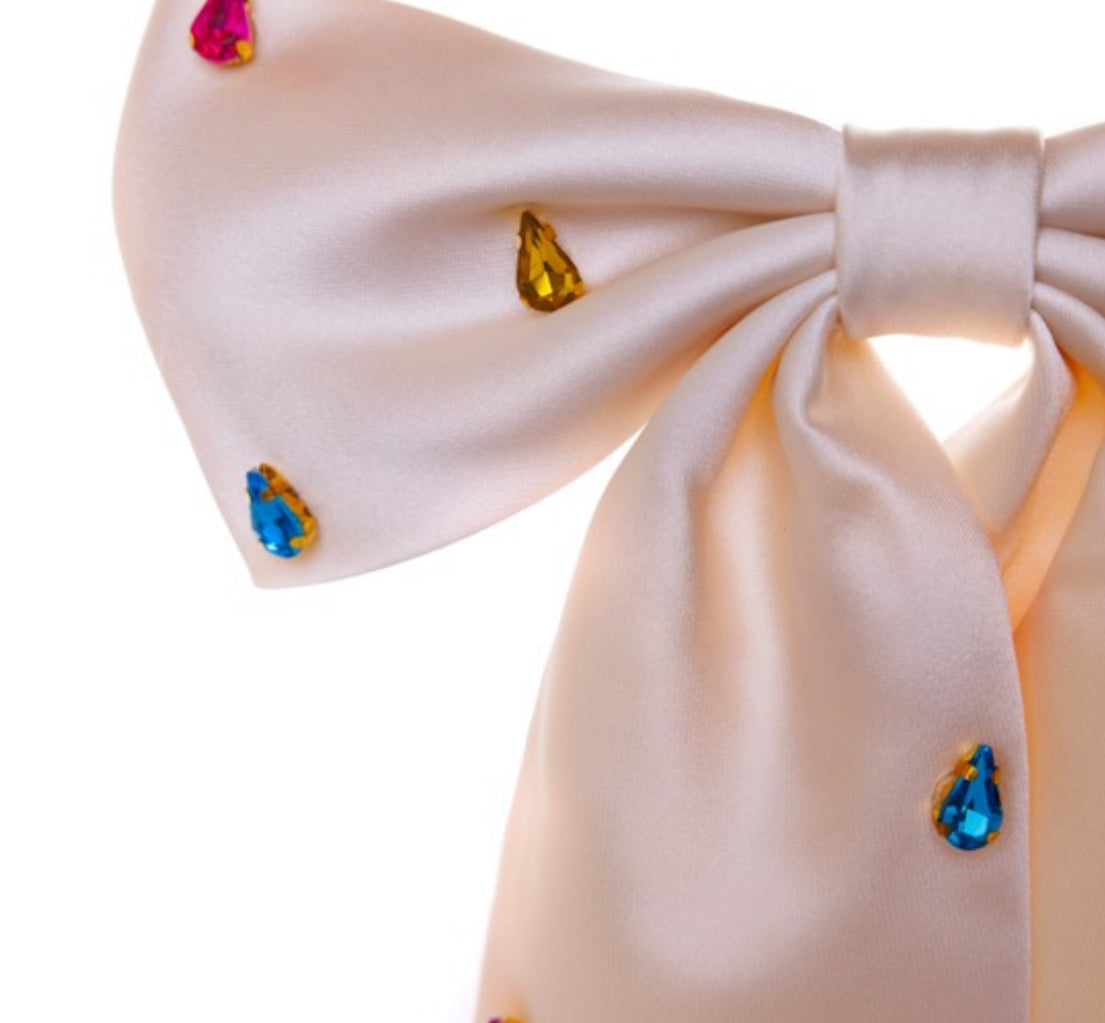 CREAM JEWELLED SATIN BOW
