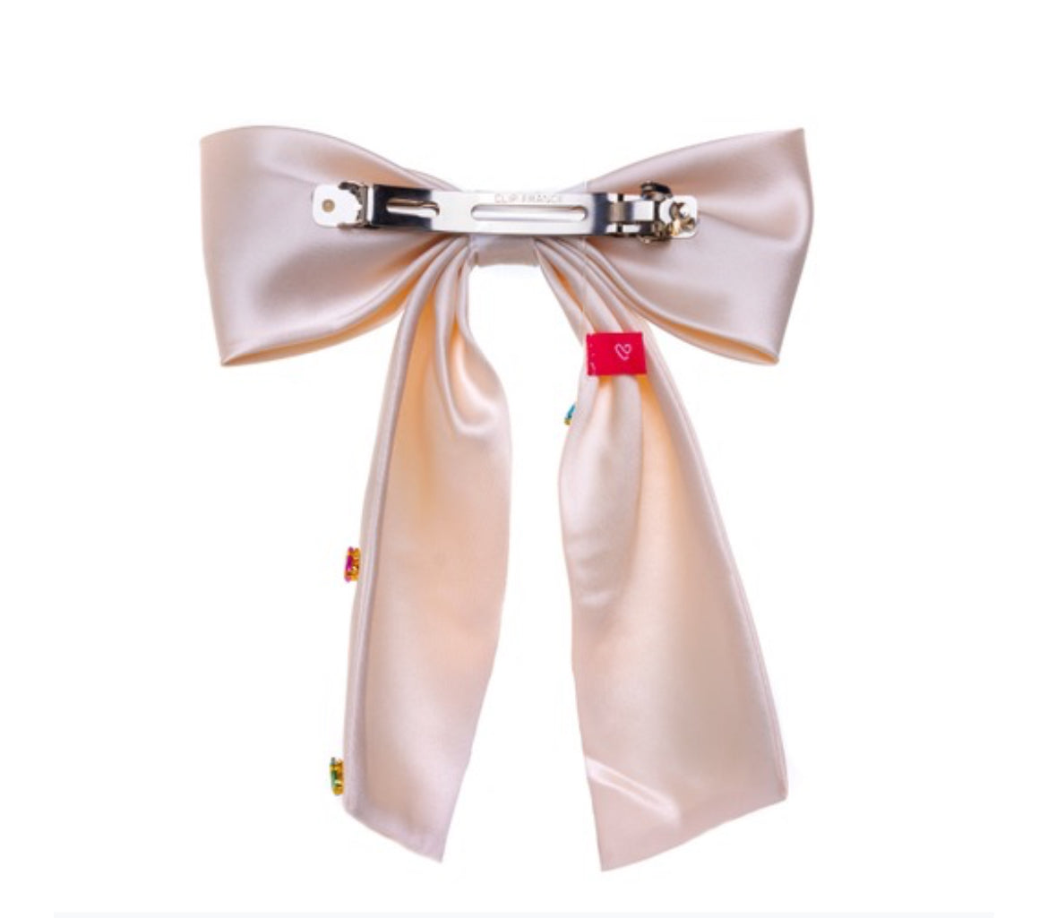 CREAM JEWELLED SATIN BOW
