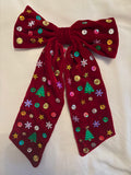 BURGUNDY VELVET EMBELLISHED CHRISTMAS BOW