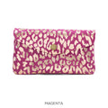 Large Suede Leather Button Purse Leopard Foil -Magenta-Moda