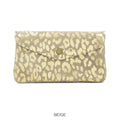 Large Suede Leather Button Purse Leopard Foil -Beige-Moda