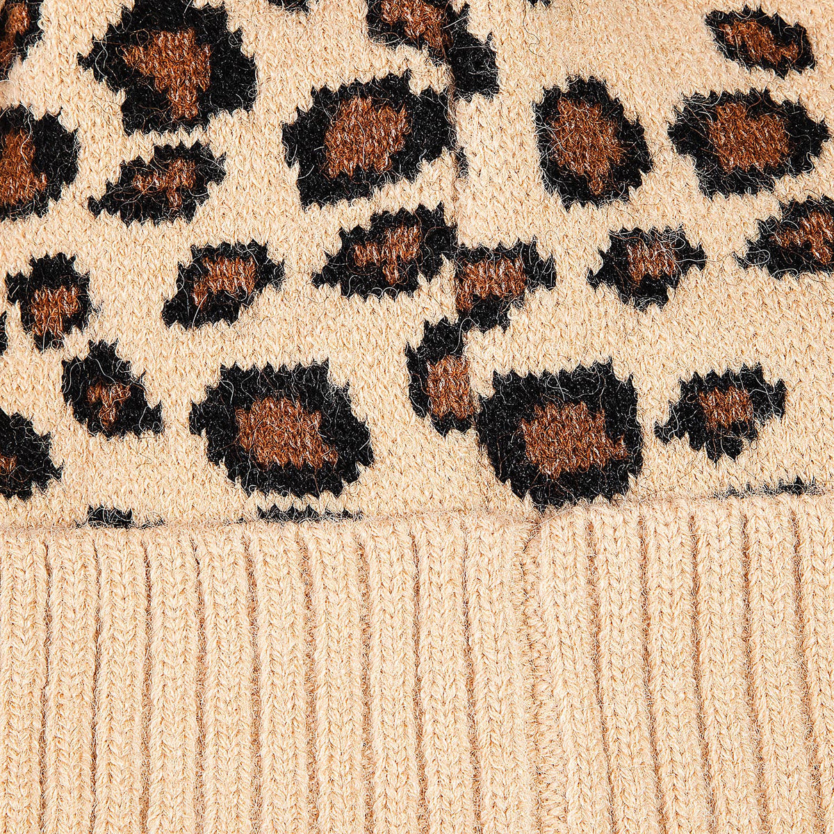 Collections by Fame Accessories - Leopard Print Pom Beanie