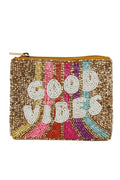 Collections by Fame Accessories - Seed Beaded Good Vibes Coin Purse: MULTI