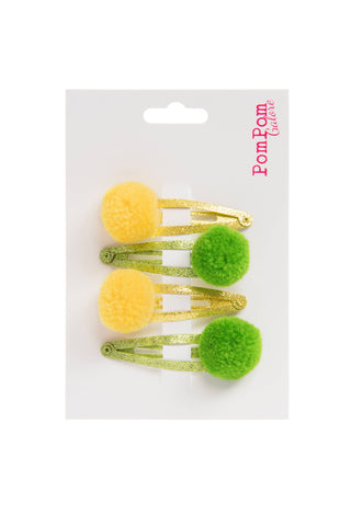 Pom Pom Galore Green and Yellow Pom Pom Matt Glitter Slides