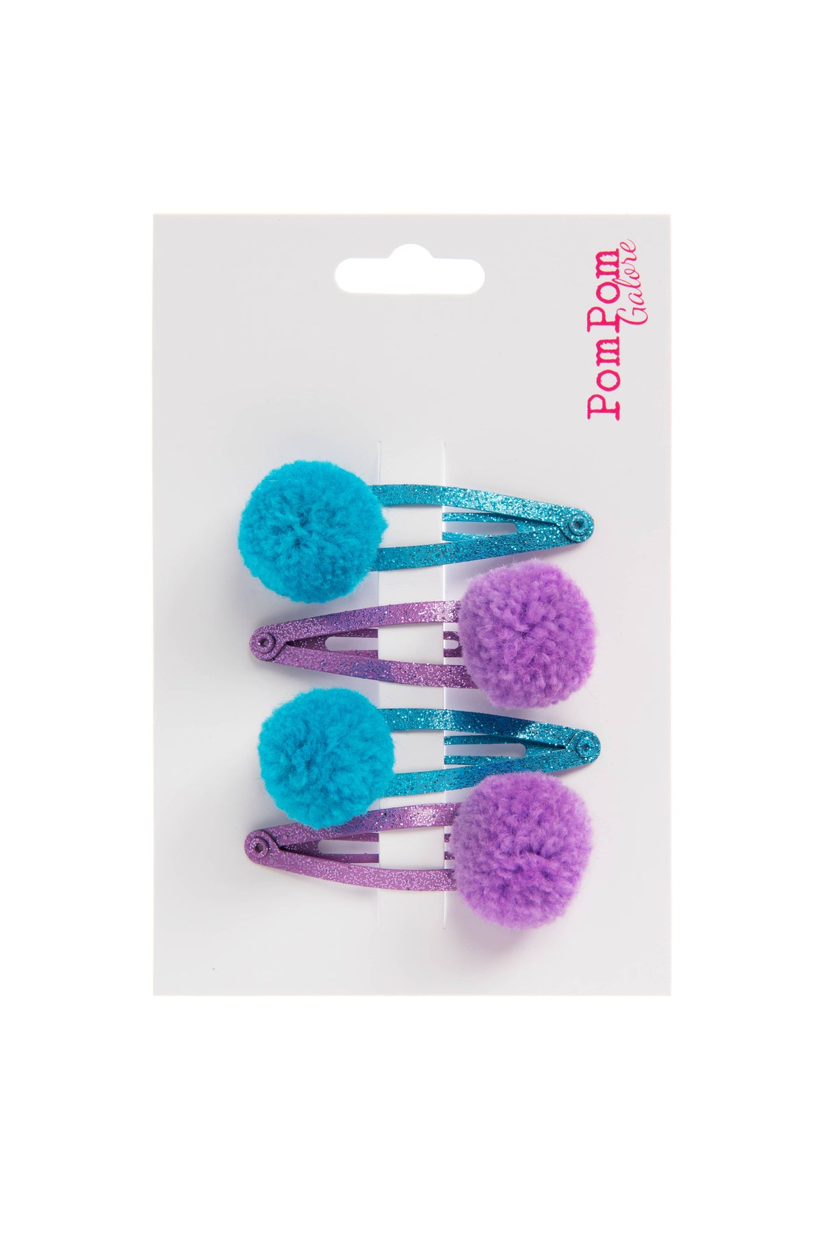 Pom Pom Galore Pom Pom Hair Slides Blue & Lilac Glitter