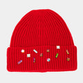 Rhinestone Ribbed Beanie: RED
