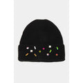 Rhinestone Ribbed Beanie: BLK