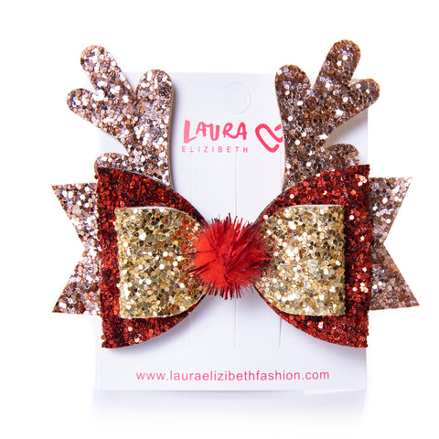 MINI BOW REINDEER CLIP RED